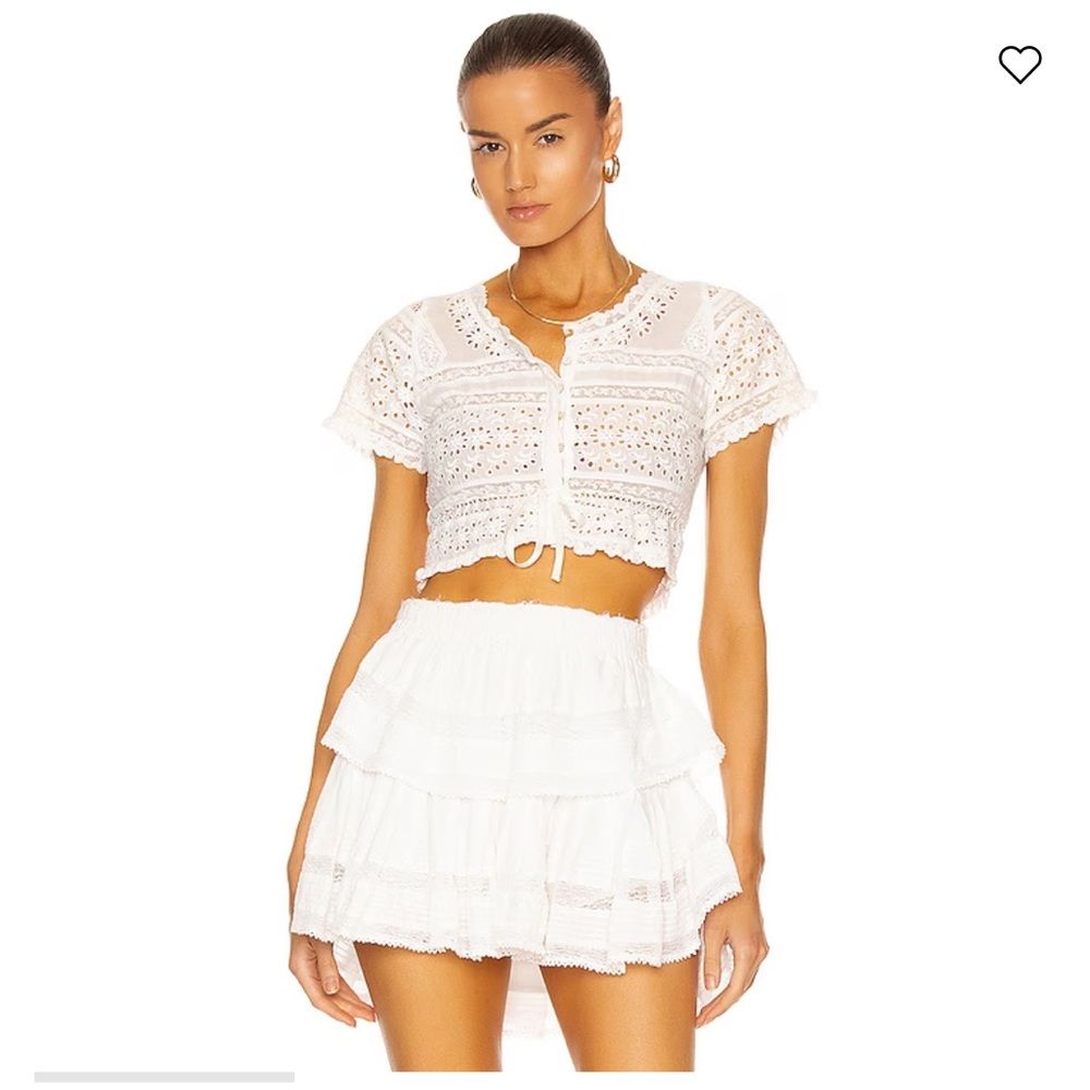 LoveShackFancy Farley Crop Top in True White